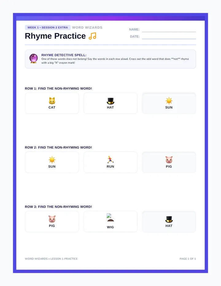 Rhyming Practice Worksheet