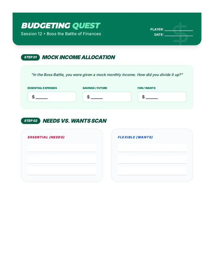 Budgeting Worksheet Document