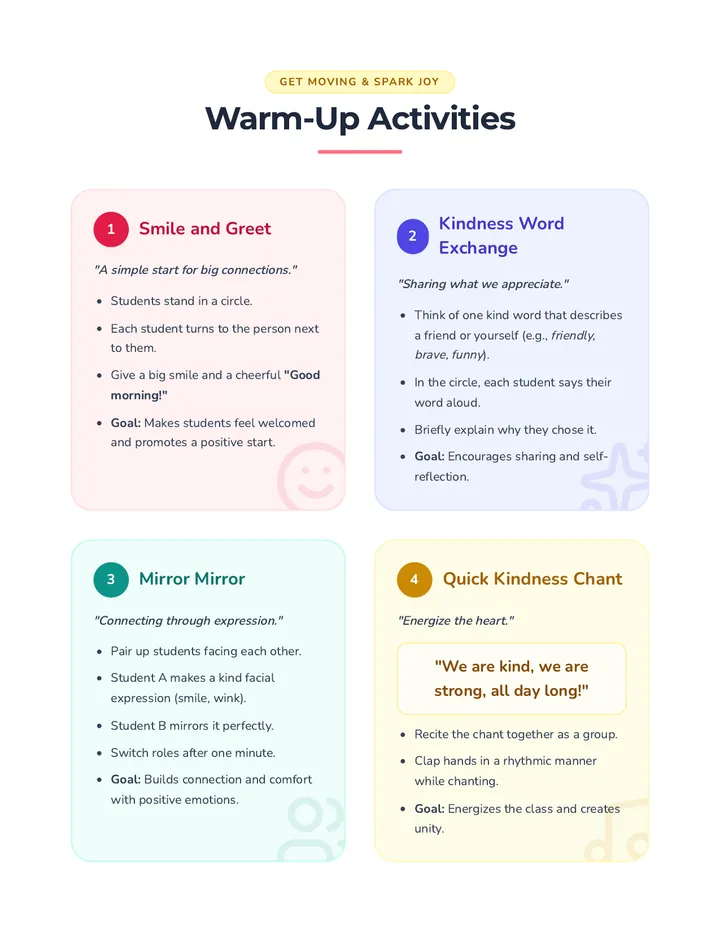 Kindness Circle Warm-Up Activities Document