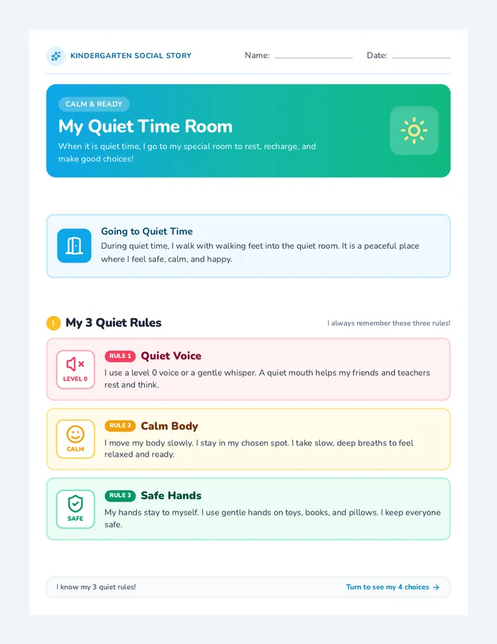 Quiet Time Choices Social Story