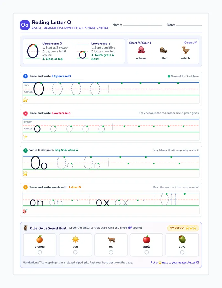 Rolling Letter O Worksheet