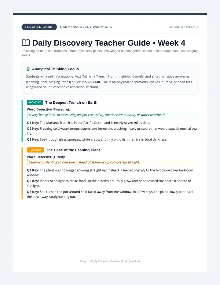 Daily Discovery Week 4 Teacher Guide
