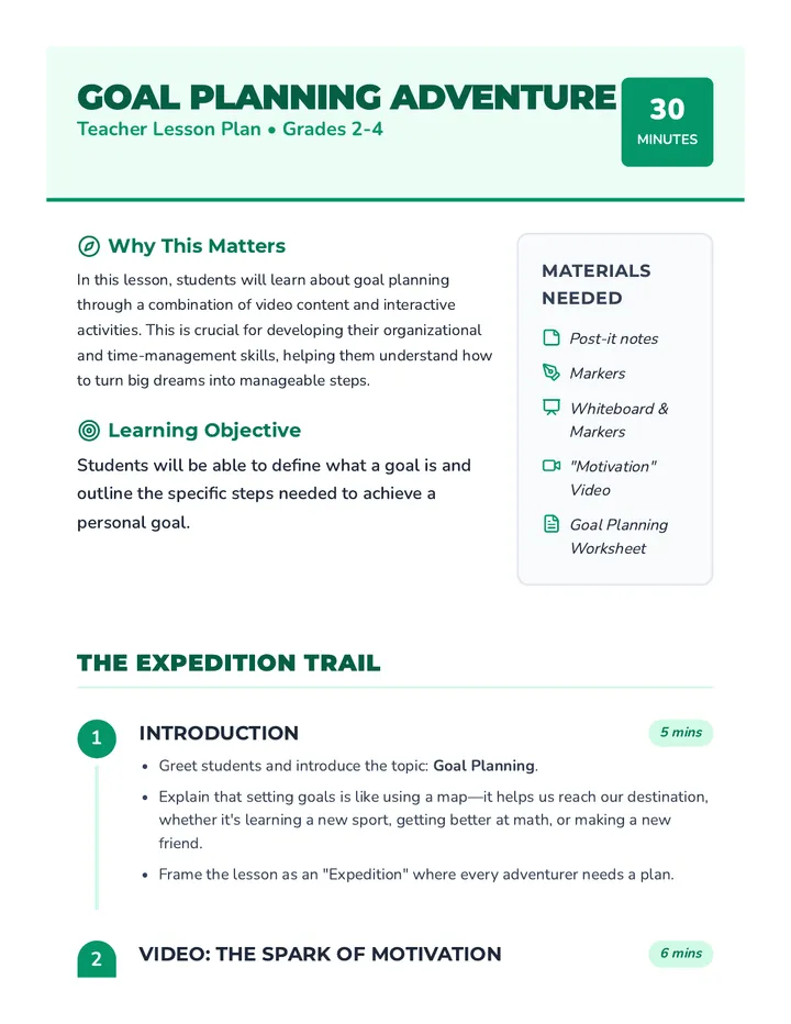 Goal Planning Adventure Teacher Guide