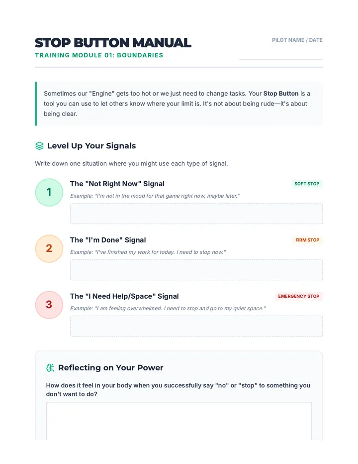 Stop Button Worksheet