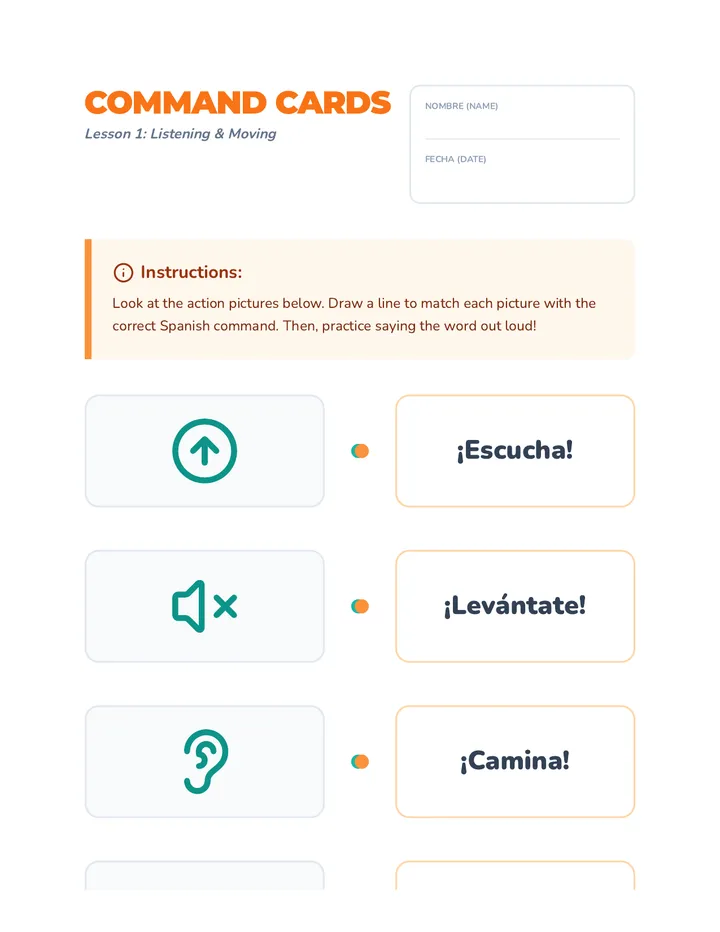 Command Cards Worksheet