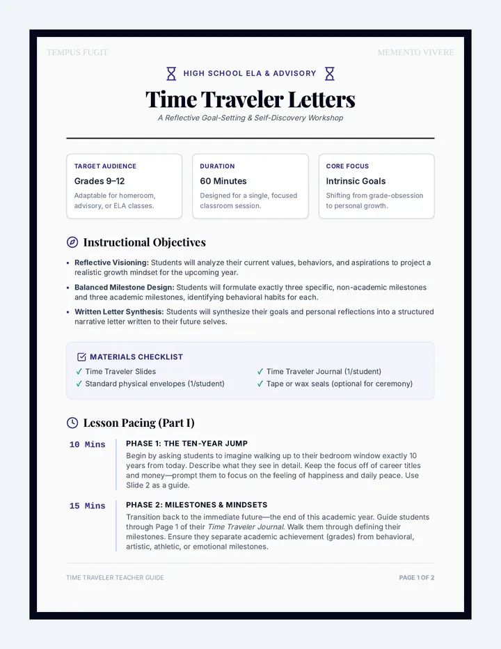 Time Traveler Teacher Guide