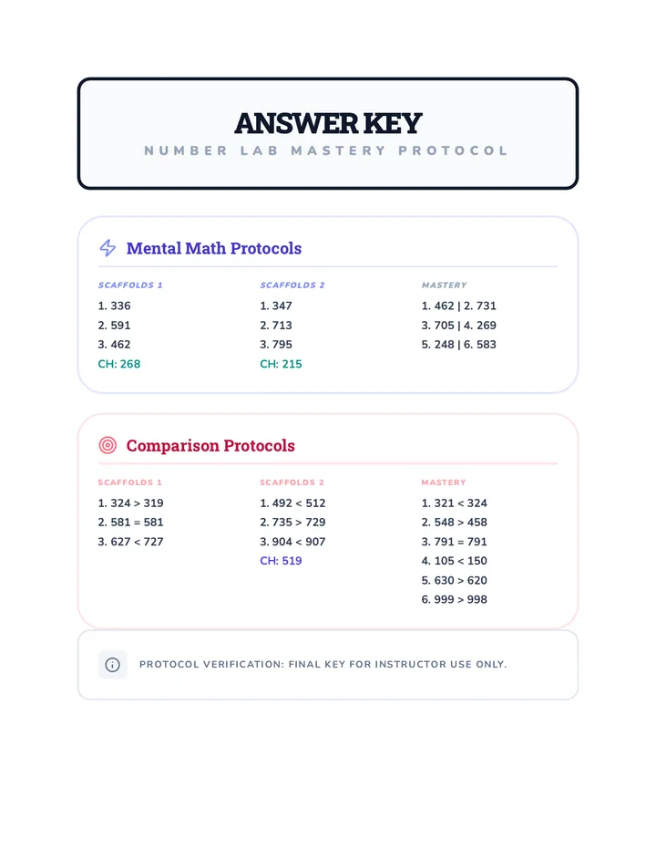 Number Lab Answer Key (Light)
