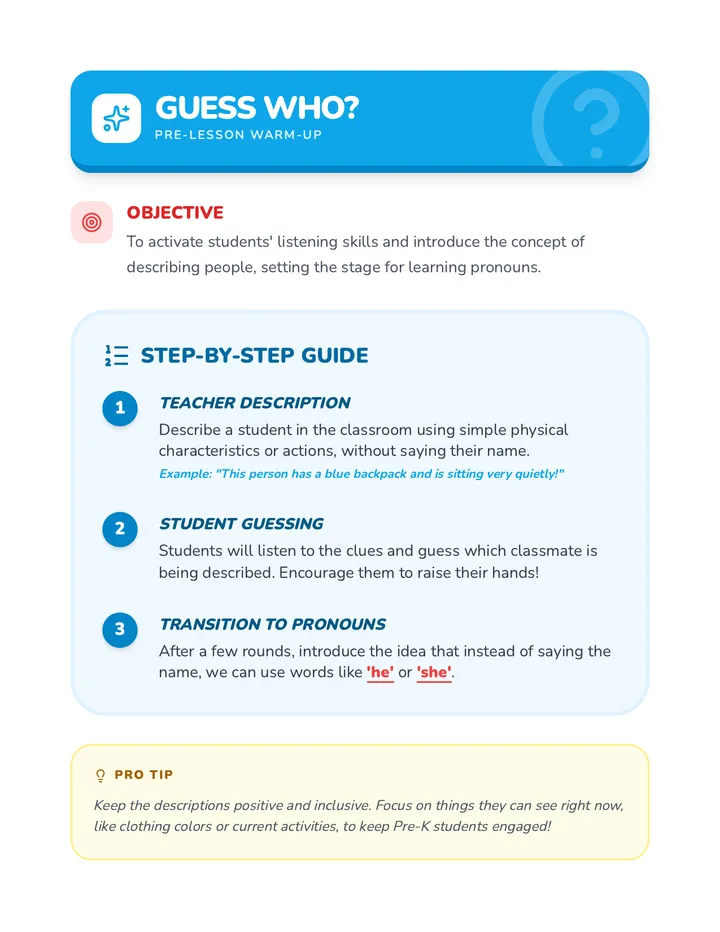 Guess Who Warm-Up Activity