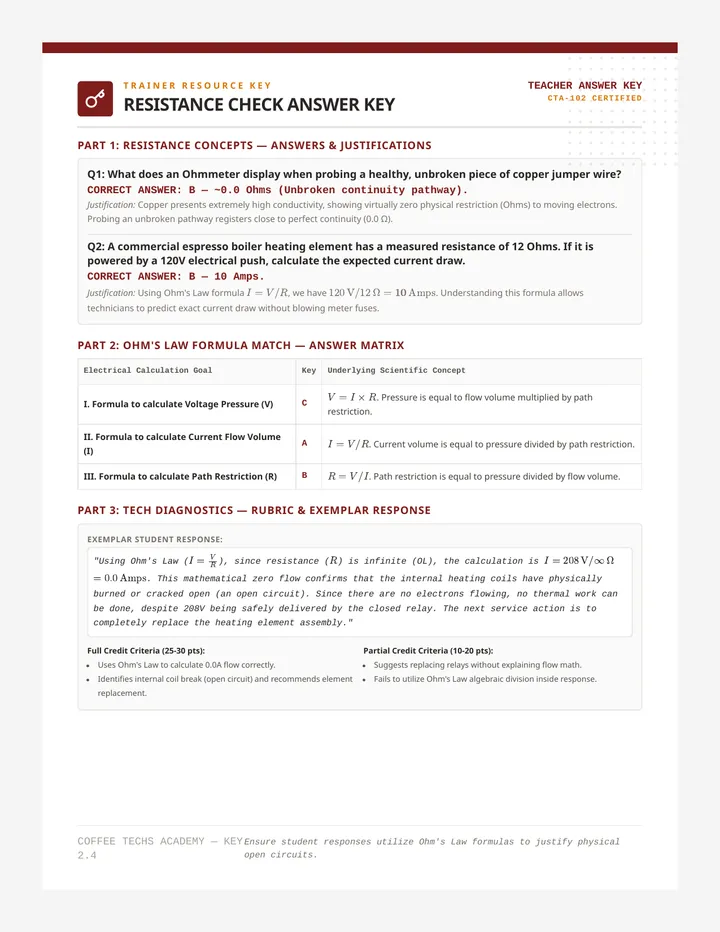 Resistance Check Answer Key