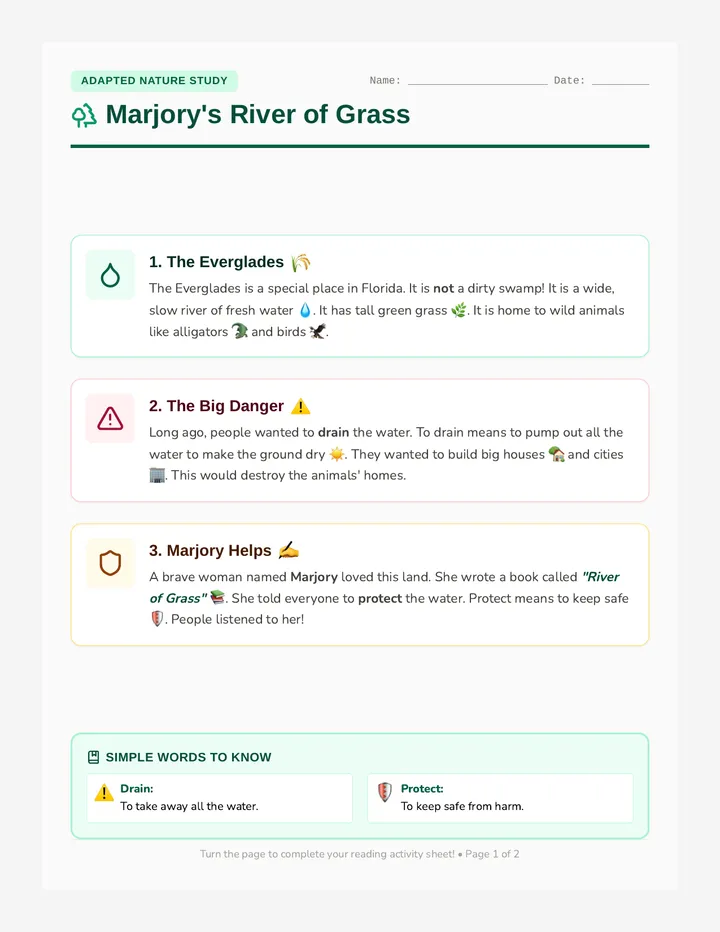Everglades Guardian Reading Worksheet