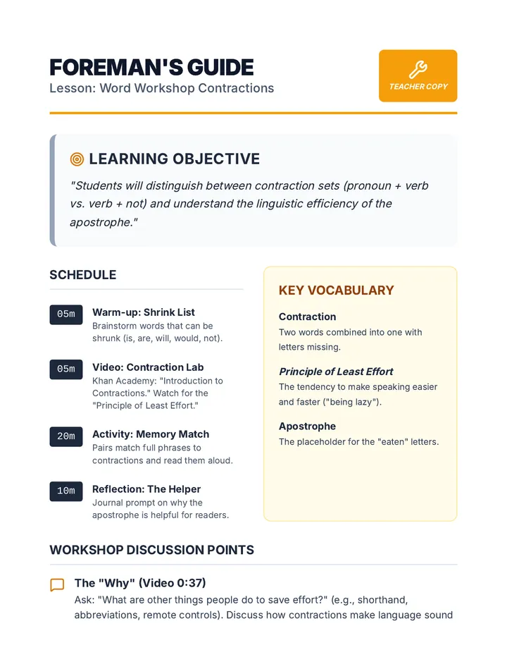 Foreman's Guide Teacher Notes