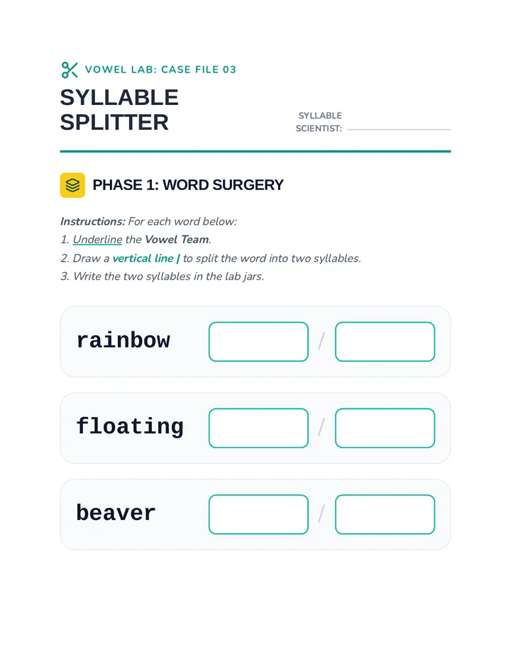 Syllable Splitter Worksheet