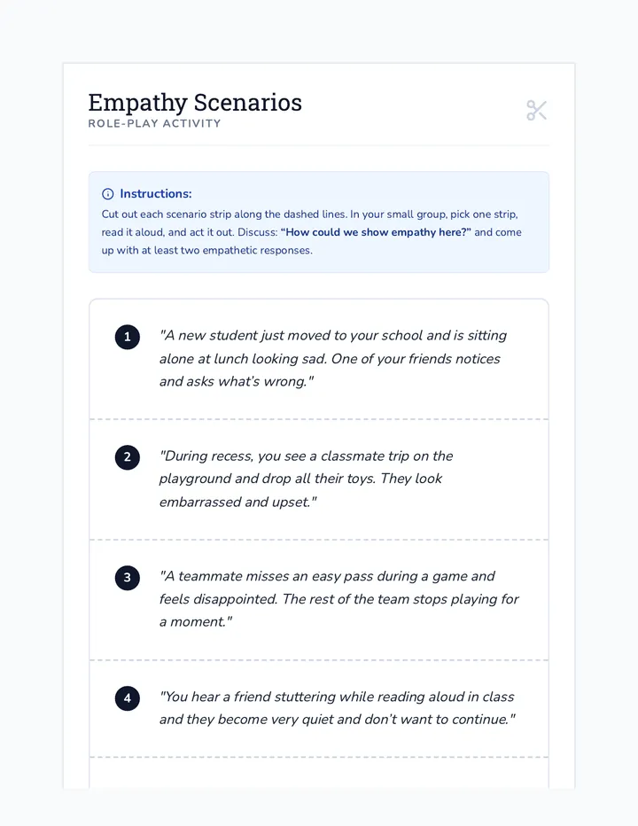 Empathy Scenarios Worksheet