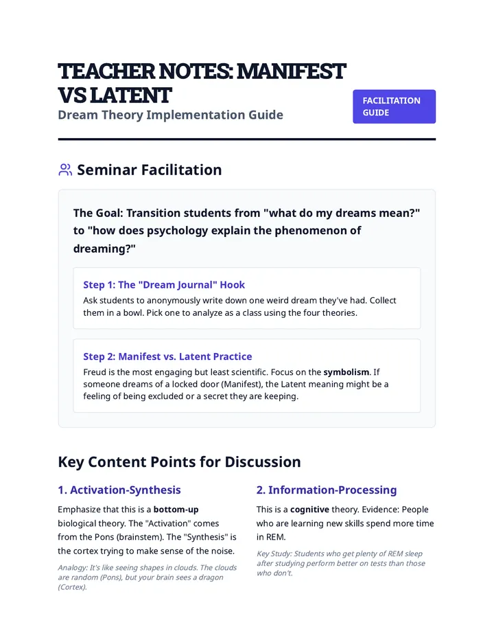 Manifest vs Latent Teacher Notes
