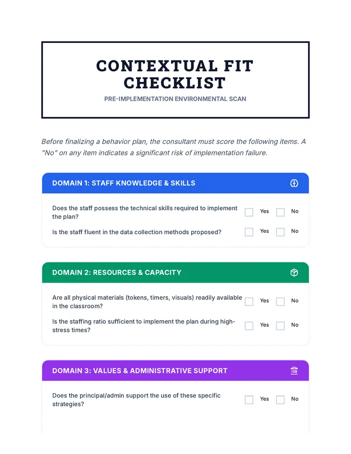 Contextual Fit Checklist Worksheet