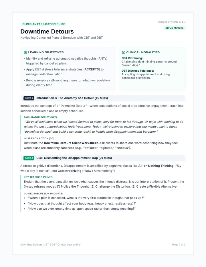Downtime Detours Clinician Guide
