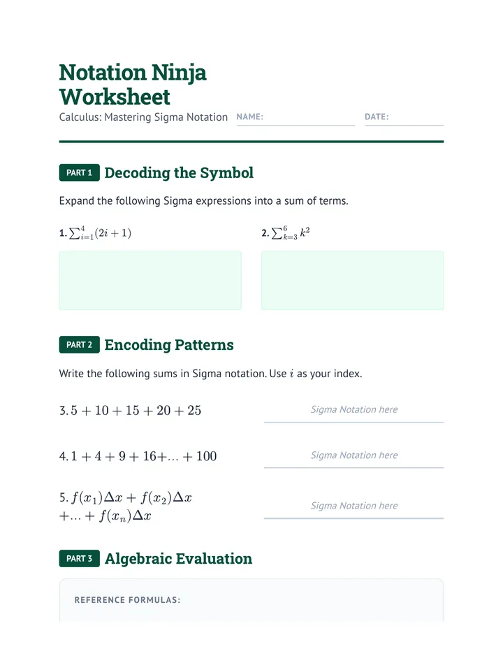 Notation Ninja Worksheet