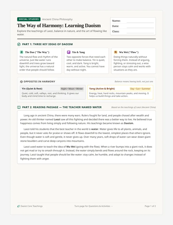 Way of Harmony Worksheet