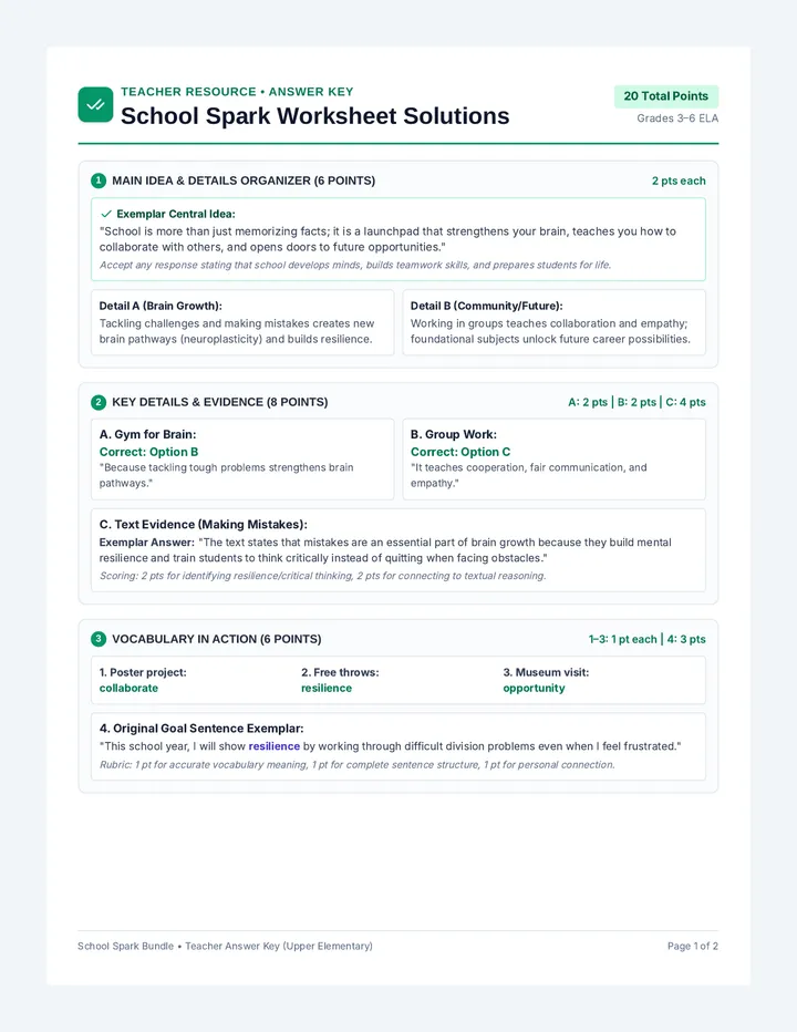 School Spark Answer Key