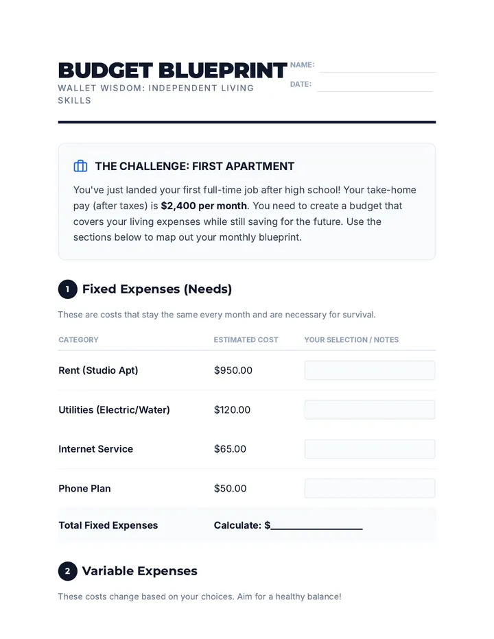 Budget Blueprint Worksheet