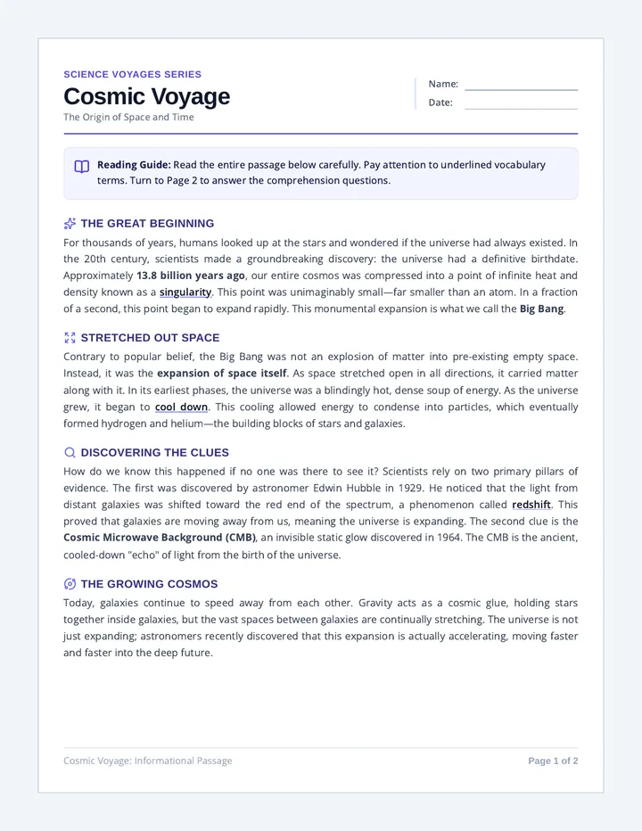 Cosmic Voyage Reading