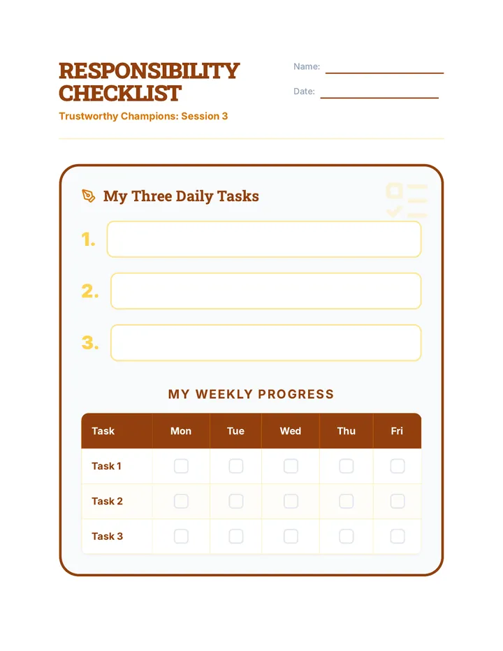 Responsibility Checklist Template Worksheet
