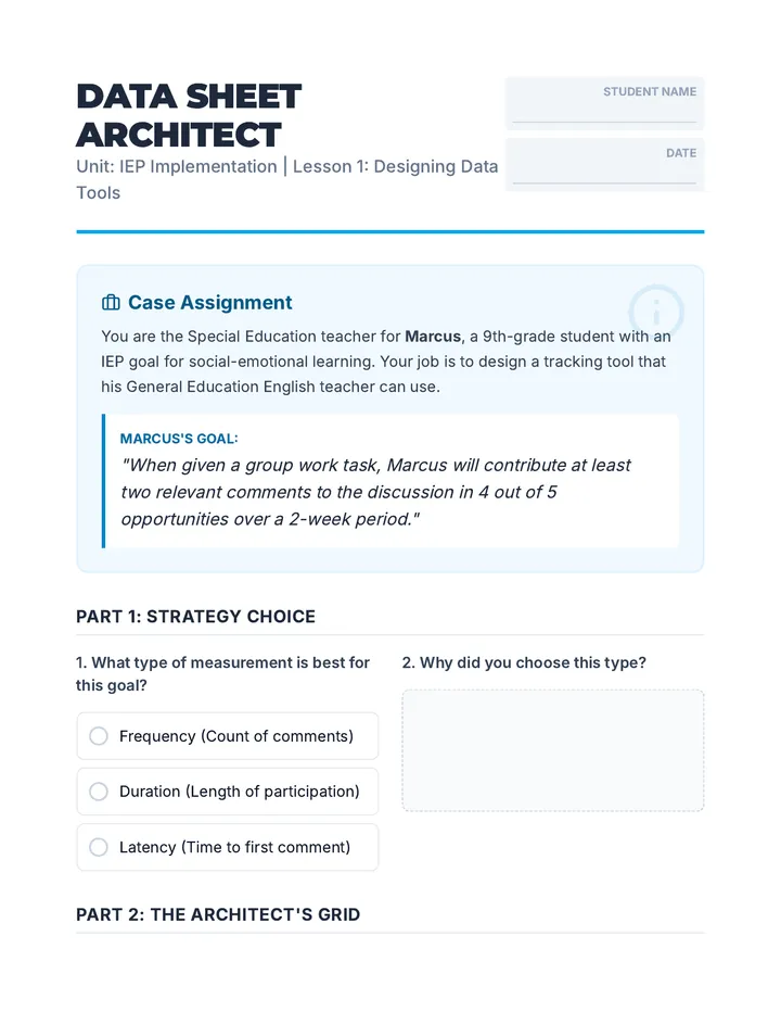 Data Sheet Architect Worksheet