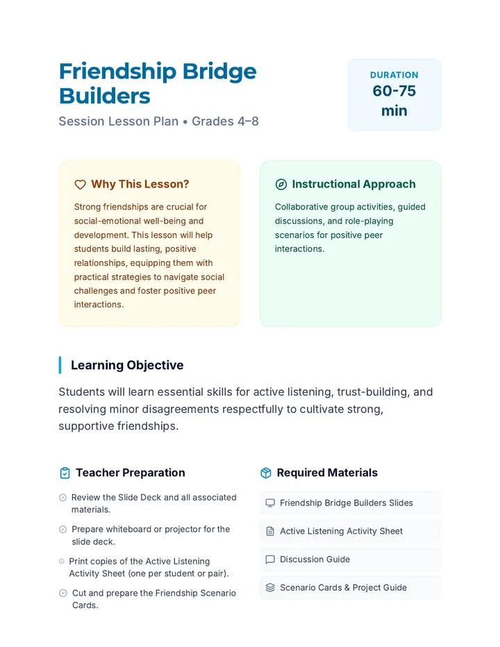 Friendship Bridge Builders Lesson Plan