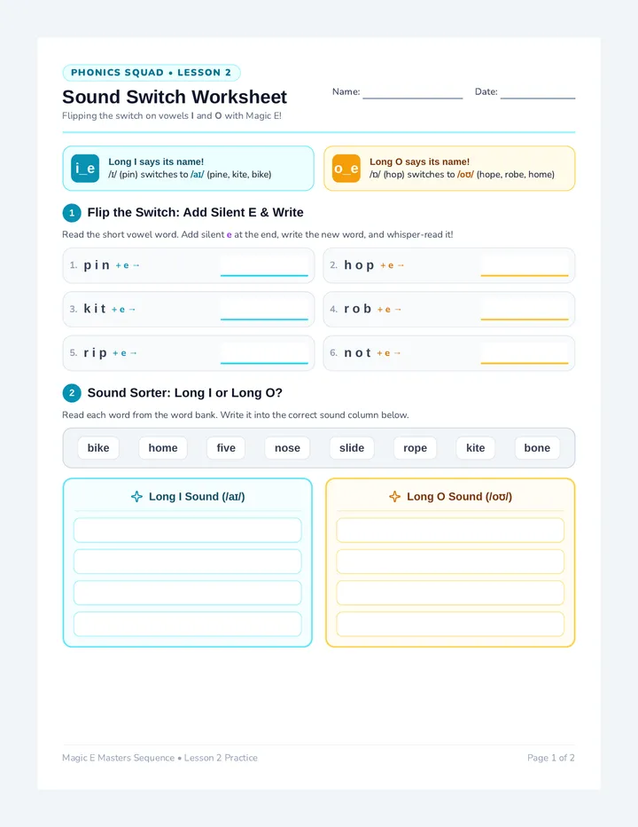 Sound Switch Worksheet