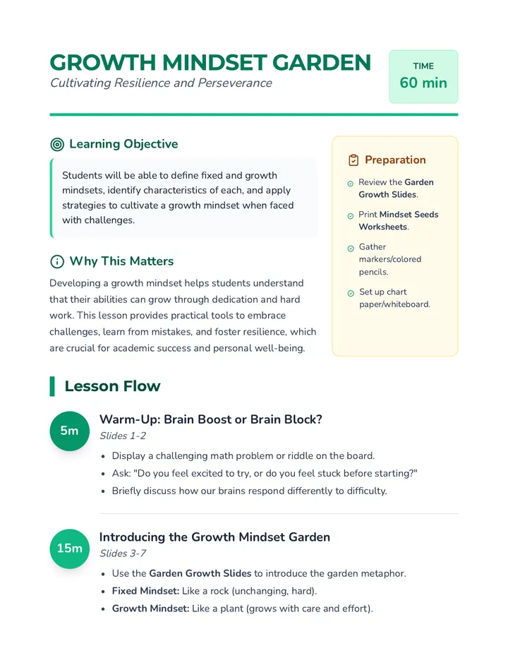 Growth Mindset Garden Lesson Plan