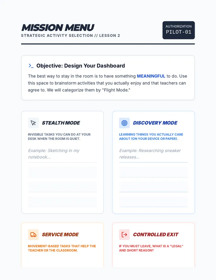 Mission Menu Worksheet