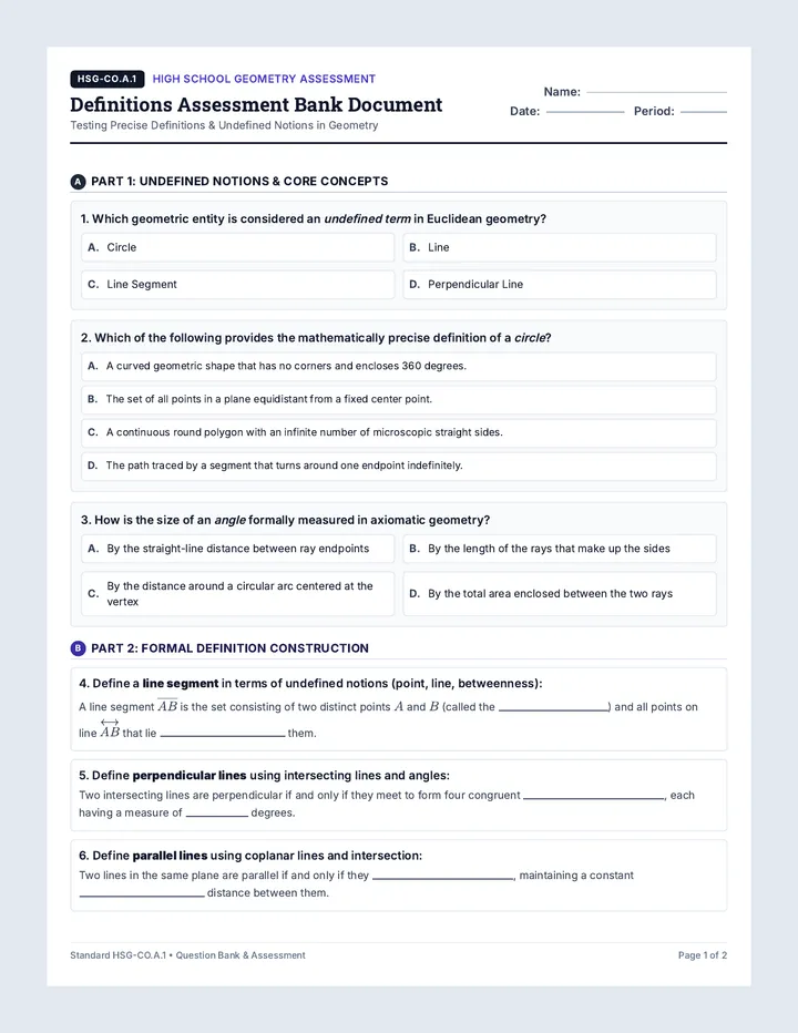 Definitions Assessment Bank Document
