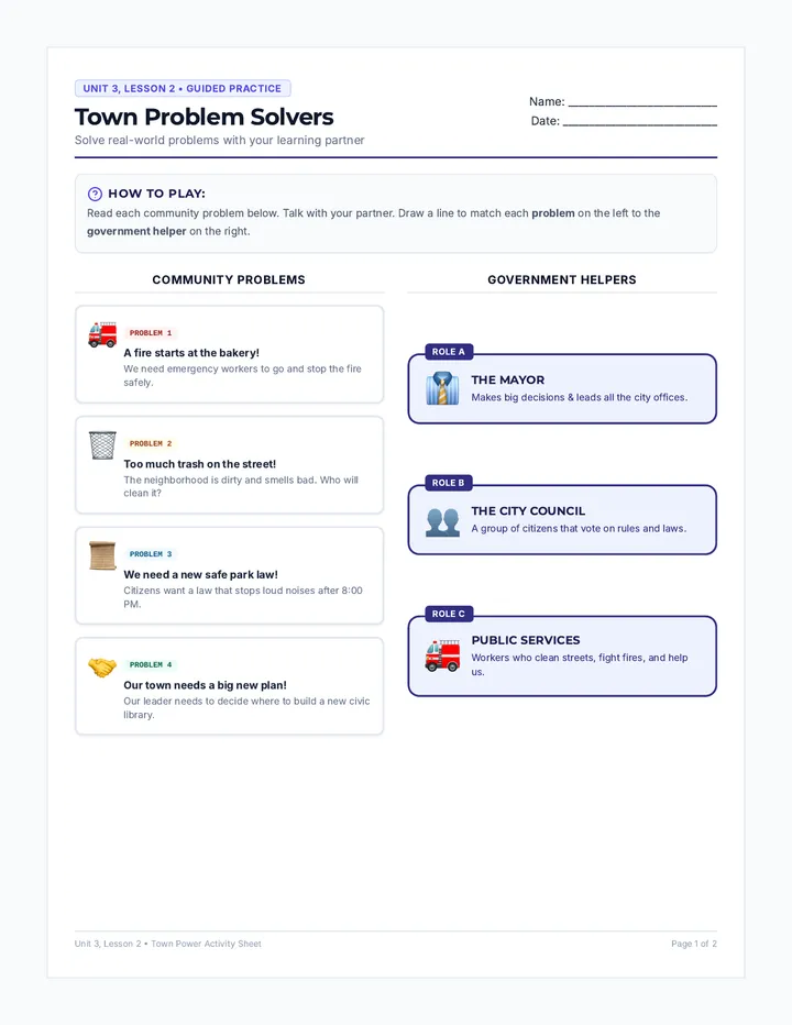 Town Power Activity Sheet