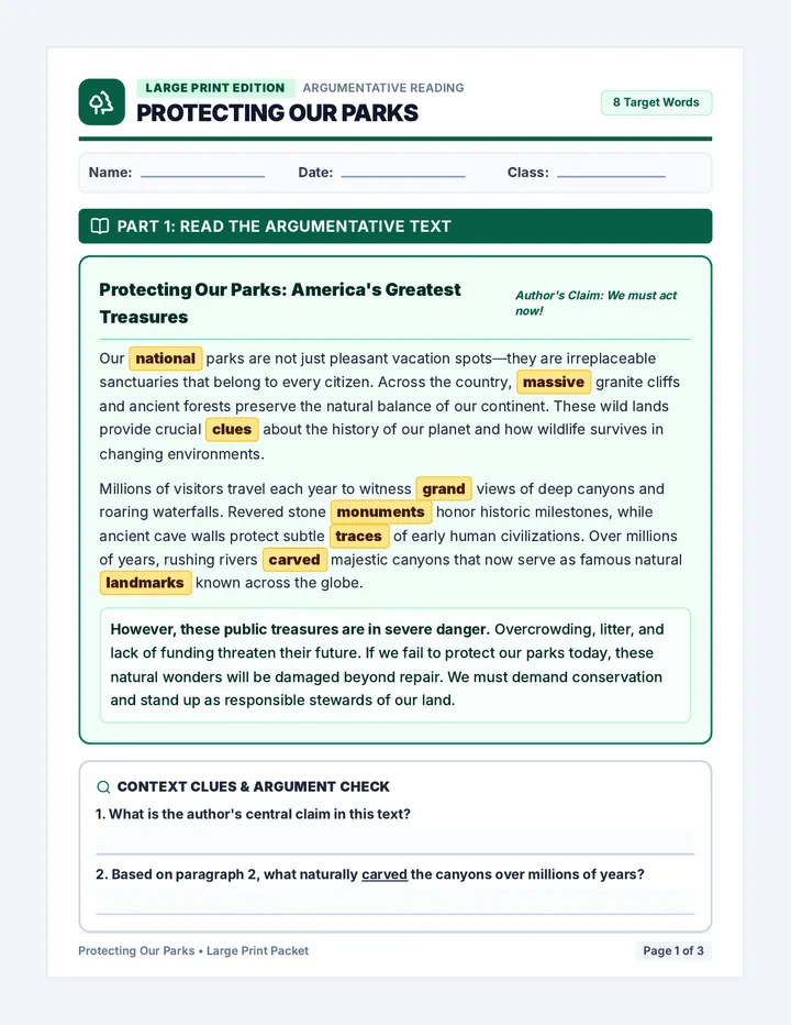 Protecting Parks Vocabulary Activity