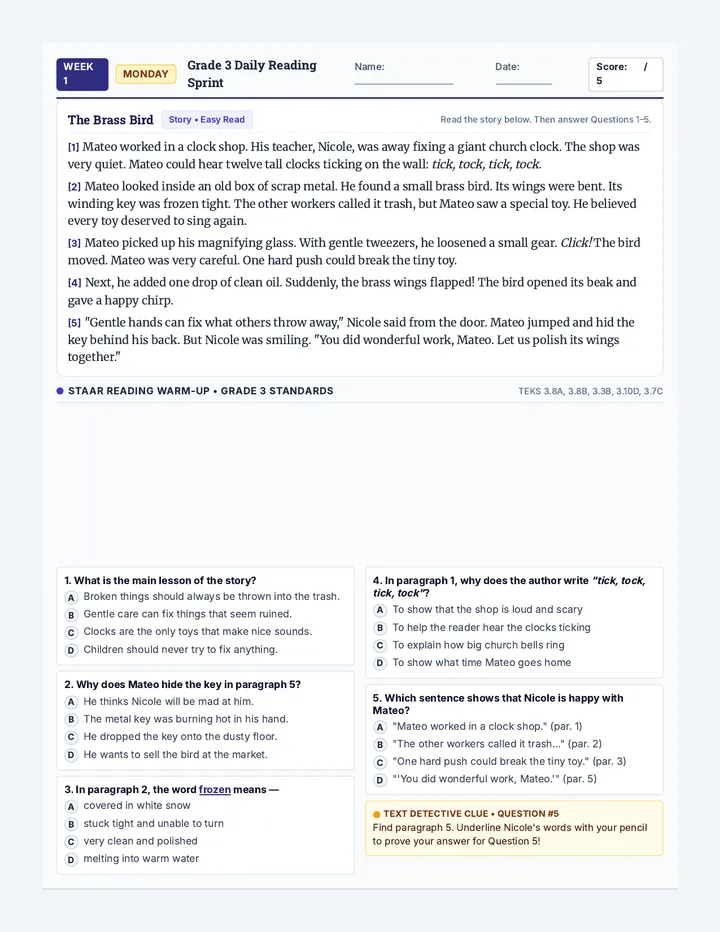 Daily Reading Sprint Worksheet