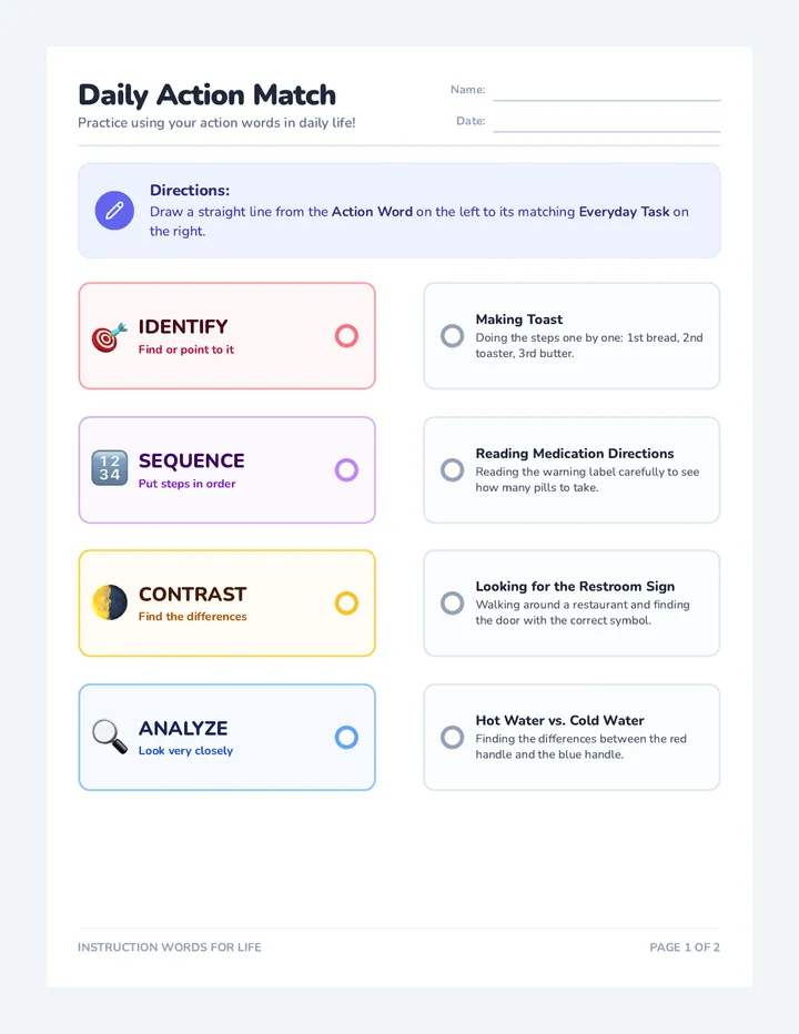 Daily Action Match Worksheet