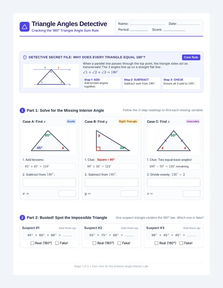 Triangle Angles Detective Worksheet