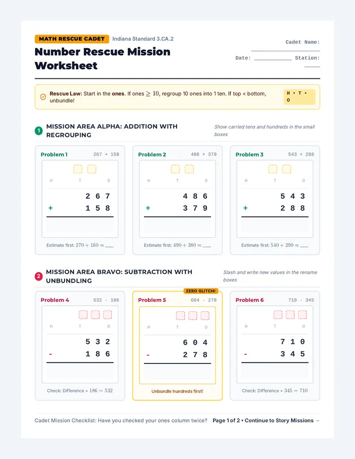 Number Rescue Mission Worksheet