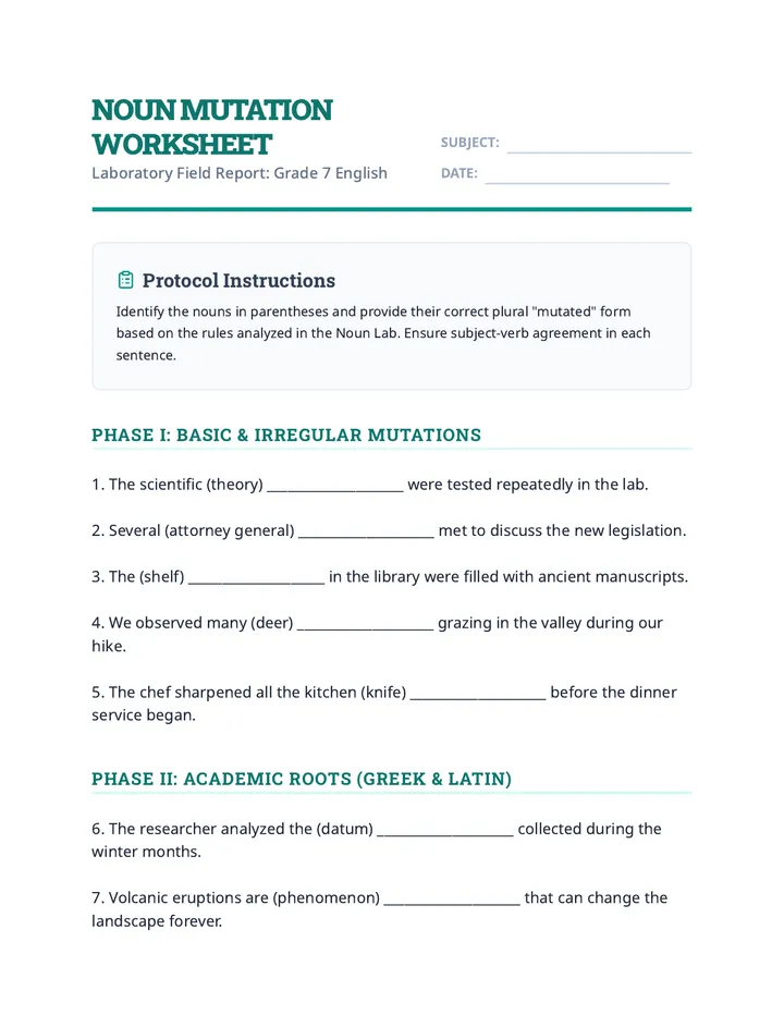 Noun Mutation Worksheet