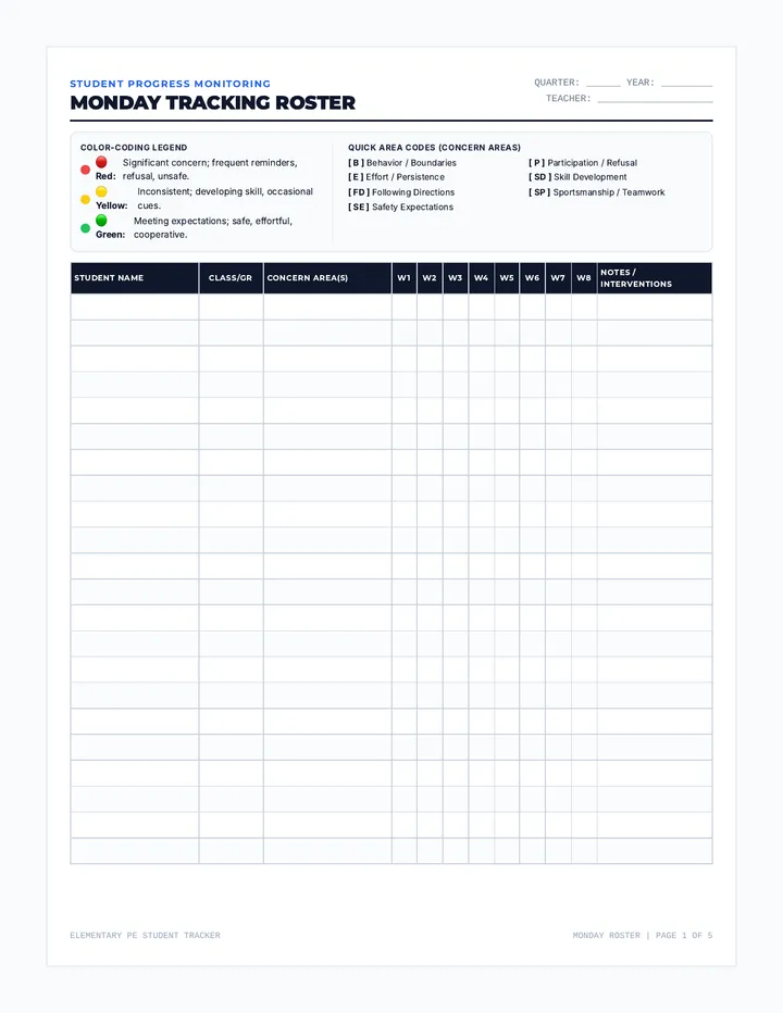 PE Student Tracker Document