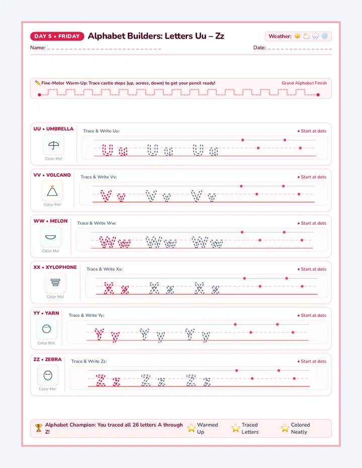 Friday Alphabet Trace Worksheet