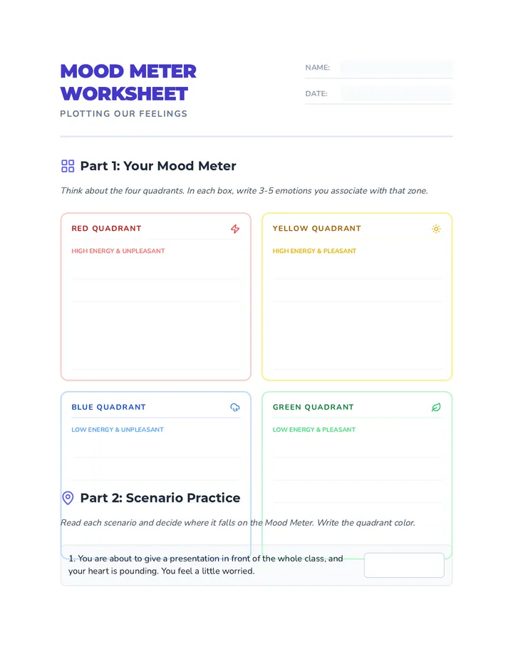 Mood Meter Worksheet