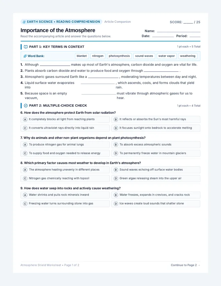 Atmosphere Shield Worksheet
