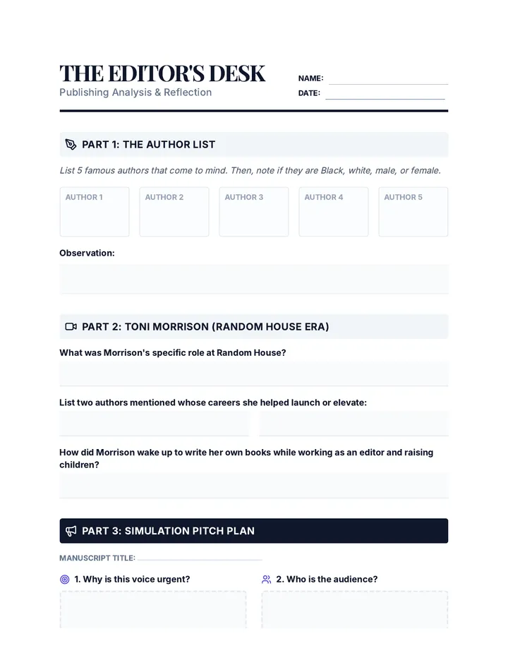 Editor's Desk Worksheet