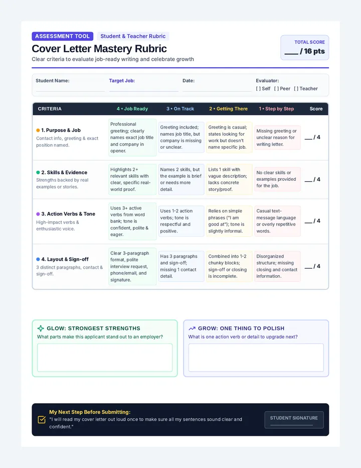 Cover Letter Mastery Rubric