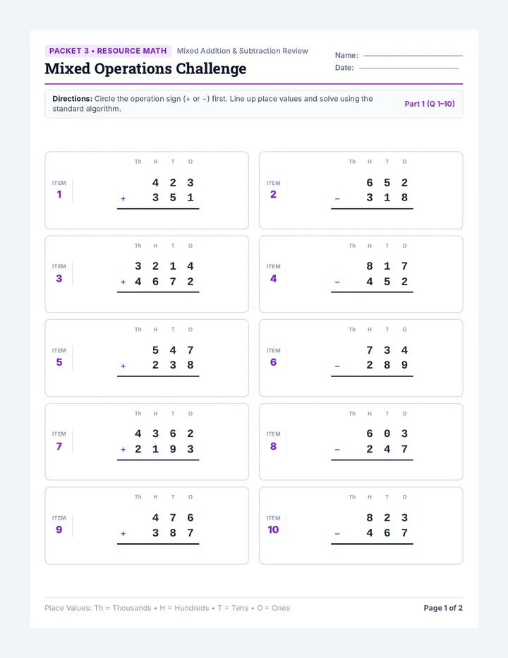 Mixed Operations Worksheet