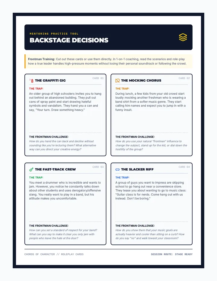 Backstage Decisions Cards page 1