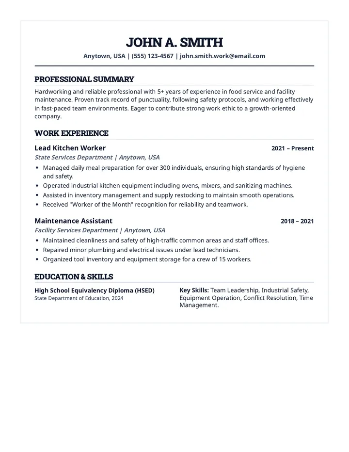Model Professional Resume Example