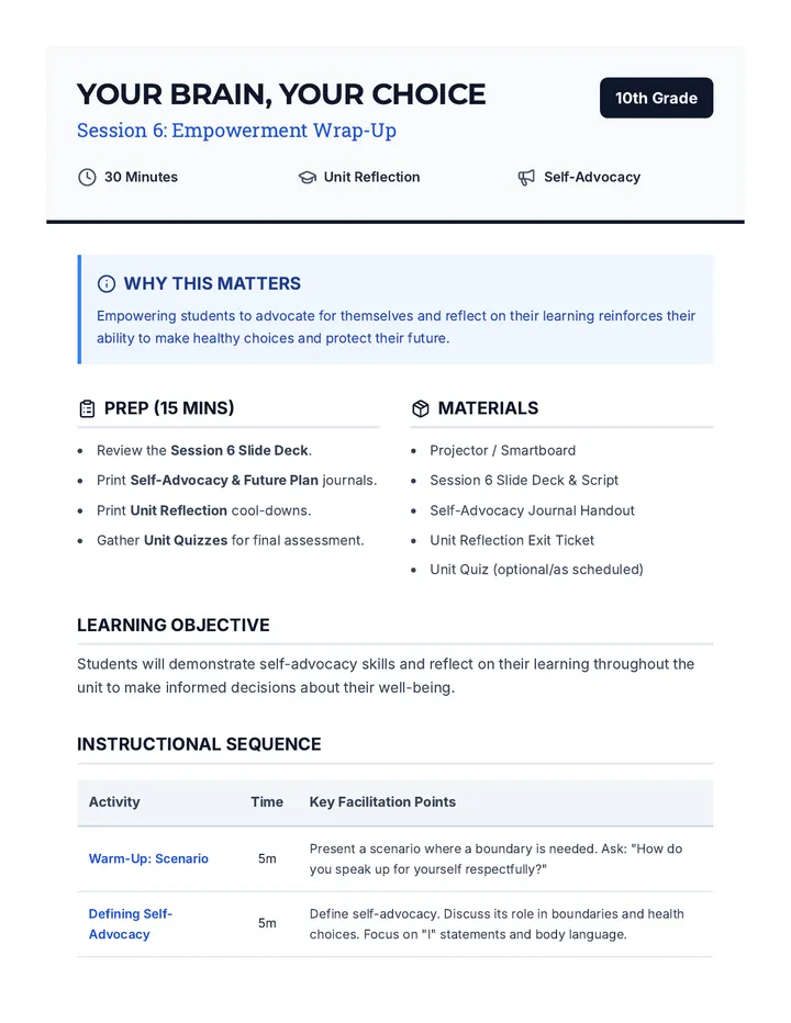 Empowerment Wrap-Up Lesson Plan