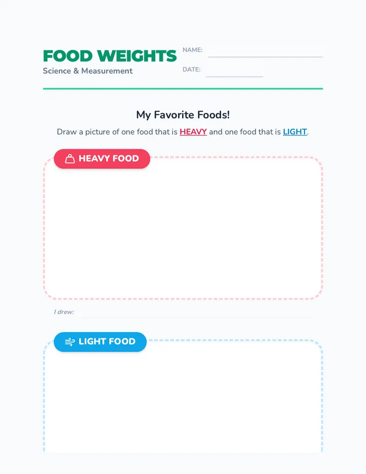 Food Weights Drawing Worksheet